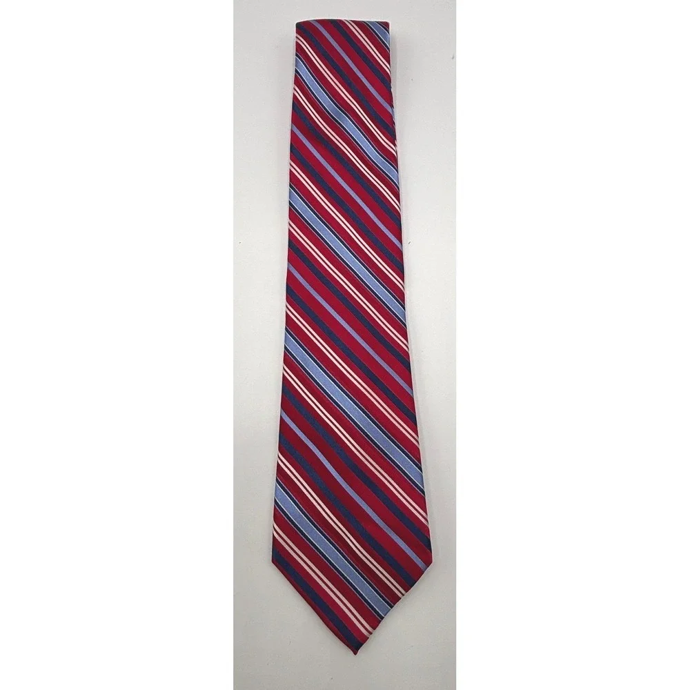 Jones New York Men's Silk Necktie Red Blue White Diagonal Stripe Classic Tie
